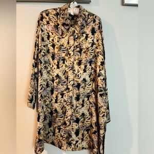 Sally Jones Hand printed silk charmeuse big shirt. One of a kind